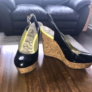 Sam Edelman Black Patent Slingback Wedges